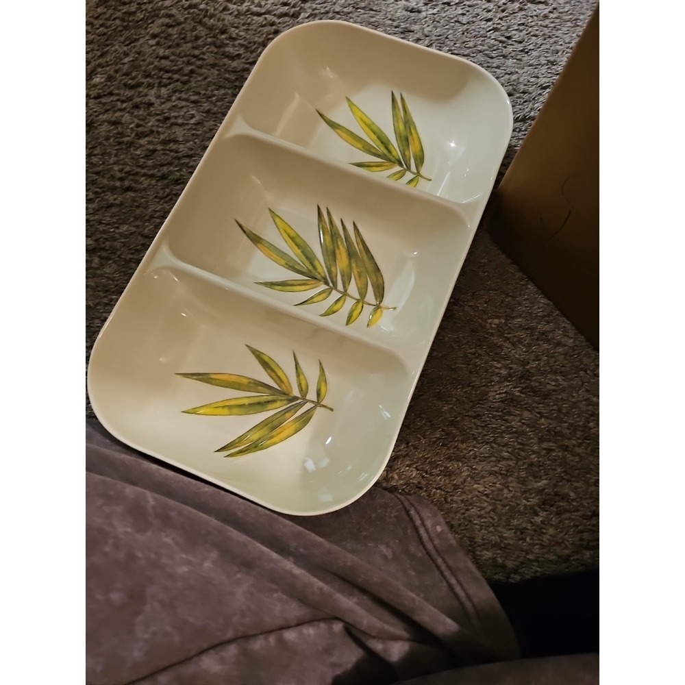 Melamine Outdoor Safe Divided Serving Tray Palm Leaves CAMP POOL PATIO TAILGATE